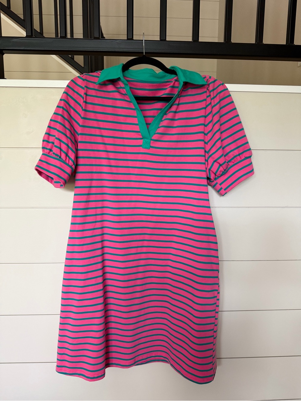 Pink and Teal Striped Polo Dress